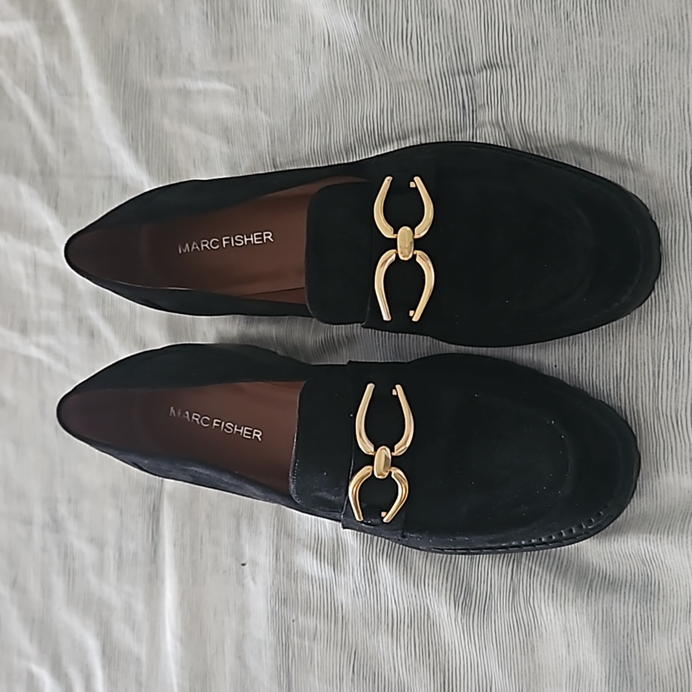 Marc Fisher Suede Loafers with Gold Detail
